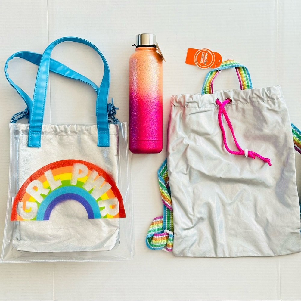 Wonder Nation Women's GRL PWR 11" Clear Tote, backpack & Water Bottle NEW
